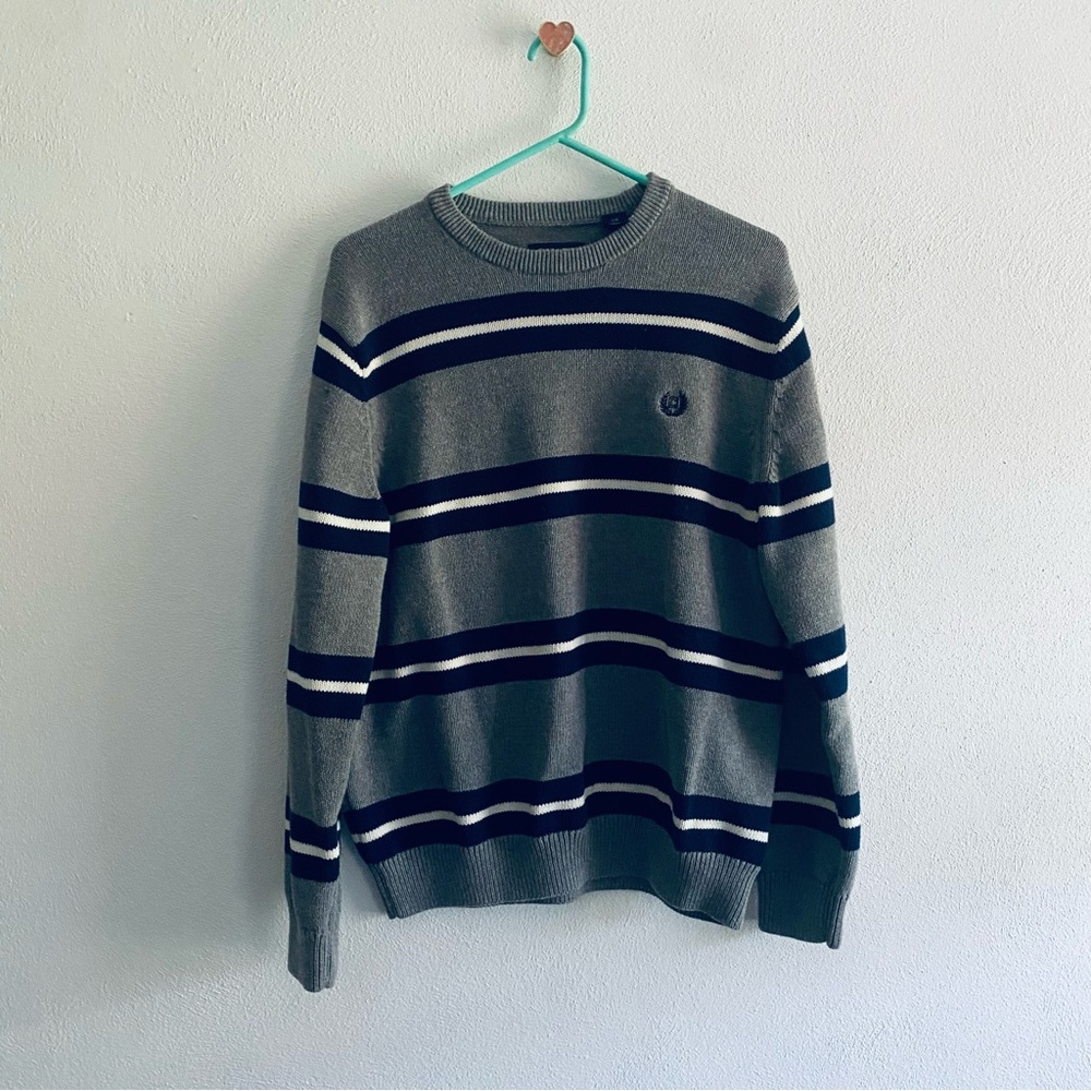 Chaps striped crewneck gray/navy sweater